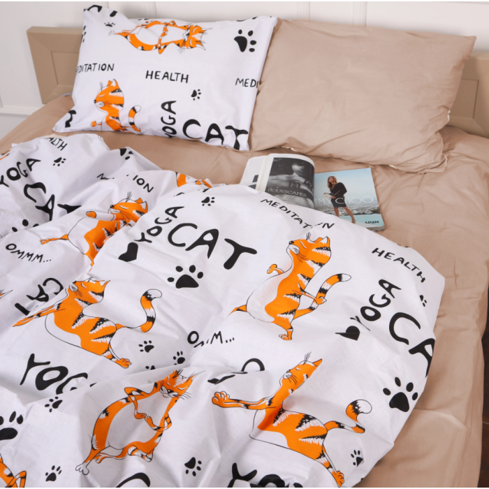 Комплект постільної білизни  Бязь 17-0621 Yoga Cat Orange Сімейний