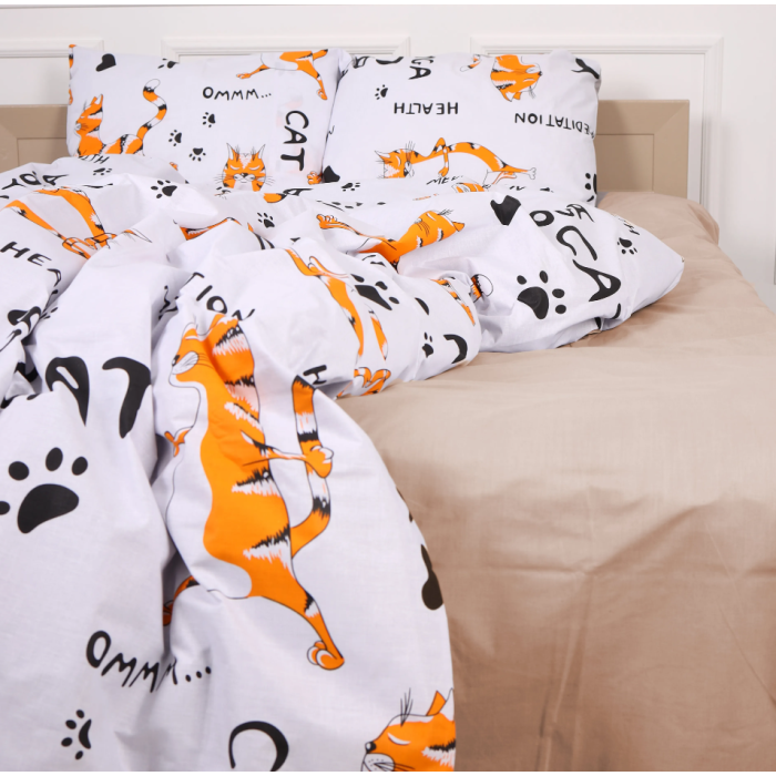 Комплект постільної білизни  Бязь 17-0621 Yoga Cat Orange Сімейний