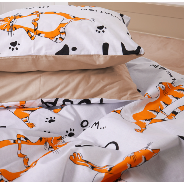Комплект постільної білизни  Бязь 17-0621 Yoga Cat Orange Сімейний