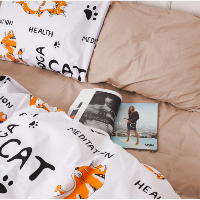 Комплект постільної білизни  Бязь 17-0621 Yoga Cat Orange Сімейний