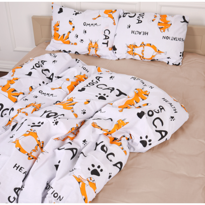 Комплект постільної білизни  Бязь 17-0621 Yoga Cat Orange Сімейний