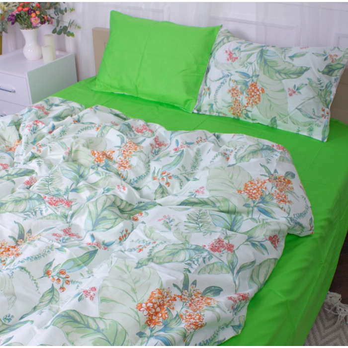 Комплект постільної білизни Сатин 22-1355 Natural flowers Сімейний