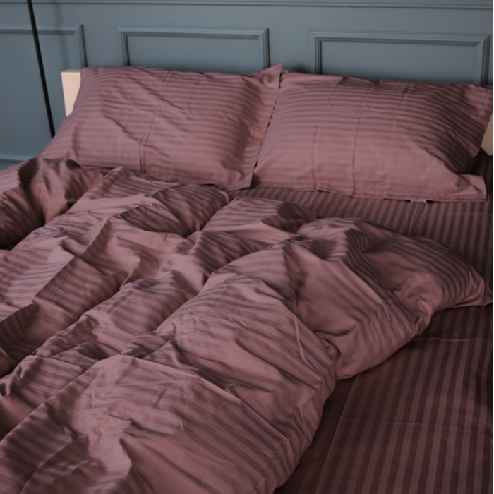 Комплект постільної білизни Satin Stripe 30-0008 Smoky Pink Євро